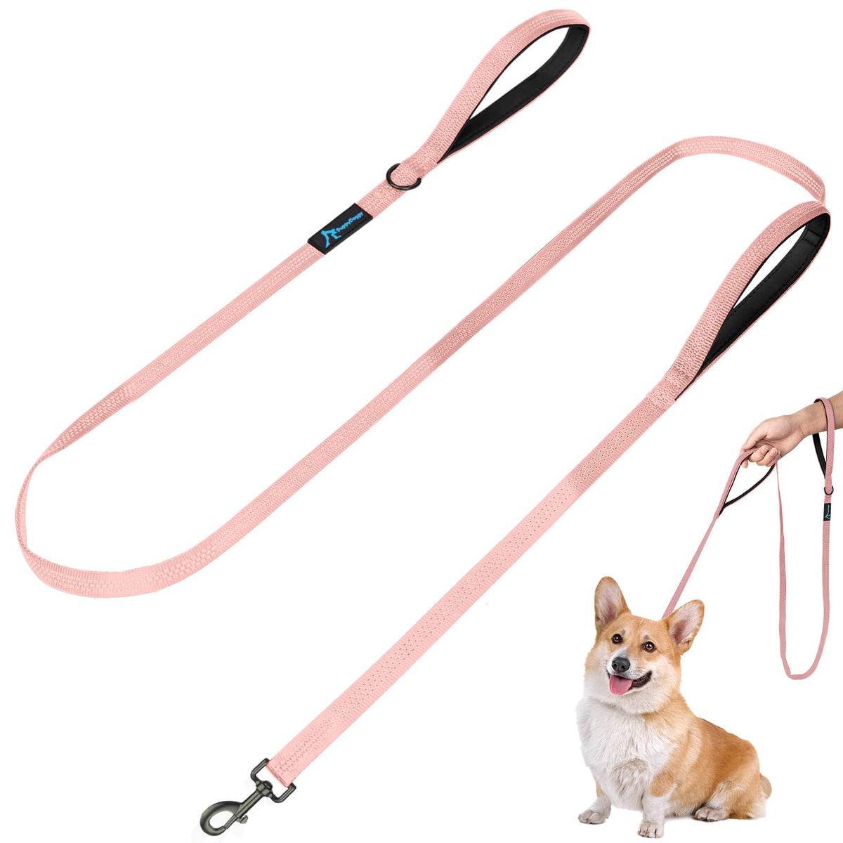 Puppydoggy Dog Leash For Small To Medium Dogs 6 Ft With 3 Reflective Stitching And 2 Traffic Padded Handles Dog Lead/Rope, Pet Leash For Running Walking Training (6 Ft X 0.6 In - Pink 1 Pack)