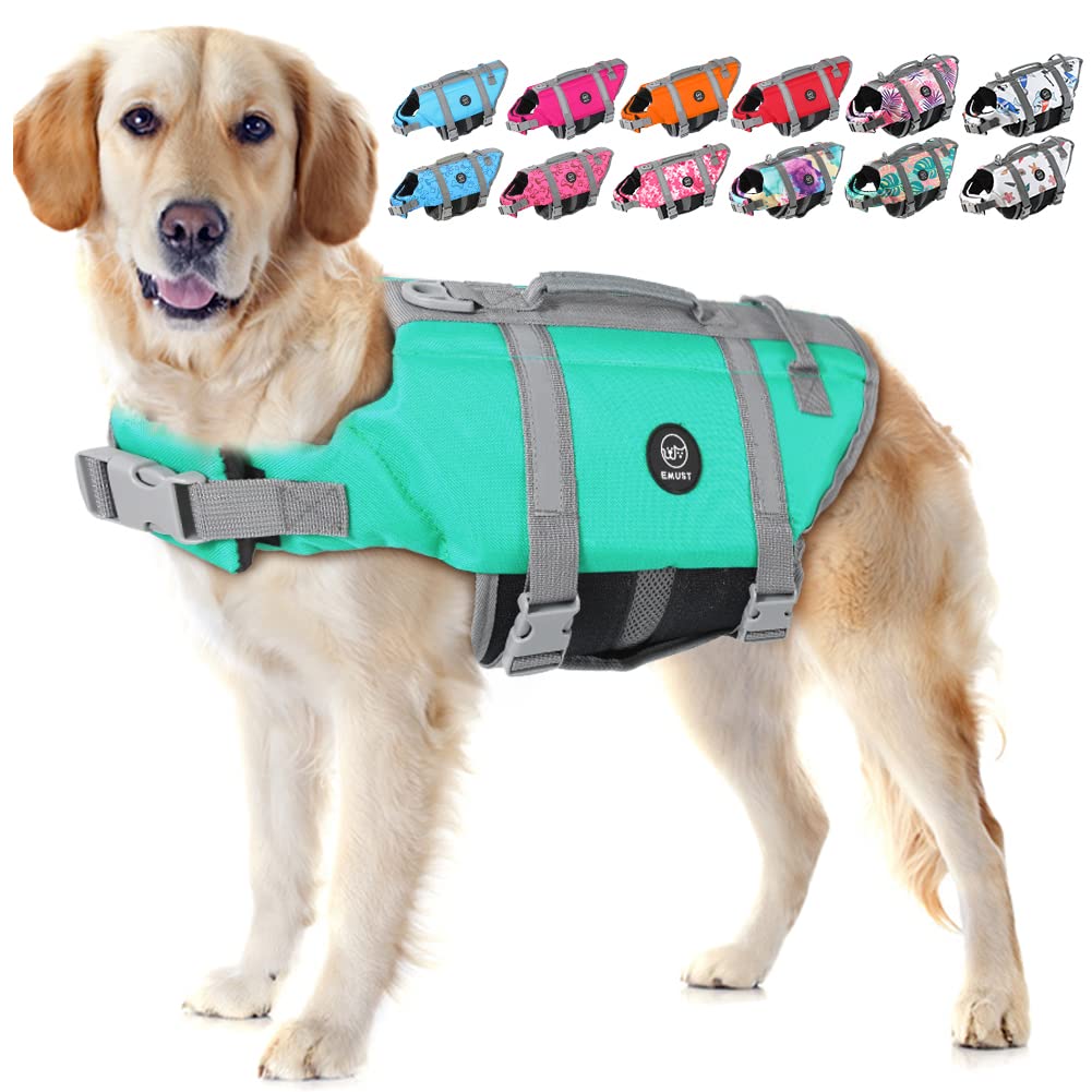 Emust Dog Life Jackets For Swimming, High Buoyancy Vests For Boating & Beach - Small/Medium/Large, Turquoise