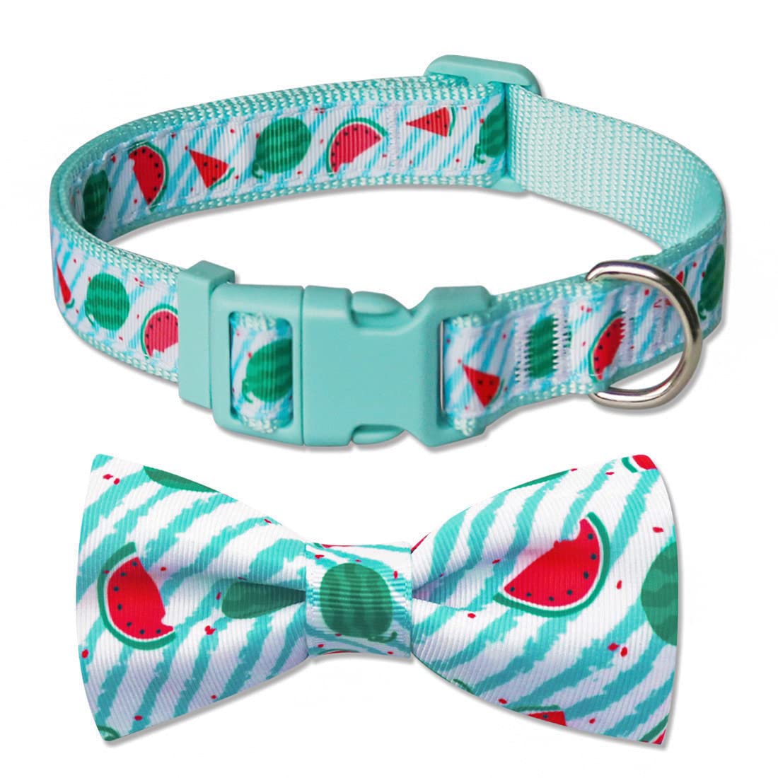 Azuza Bowtie Dog Collar, Stylish And Comfy Watermelon Dog Collar With Bow Tie For Small Dogs