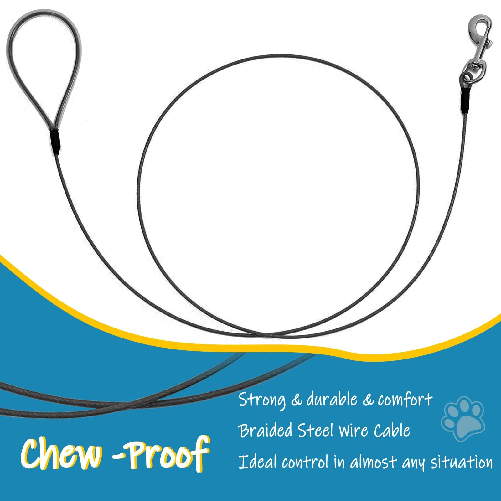 Mi Metty Chew Proof Dog Leash,6Ft Metal Cable Lead,Heavy Duty Leash Made Of Coated Wire Rope,Chew Resistant,Great For Large Dogs