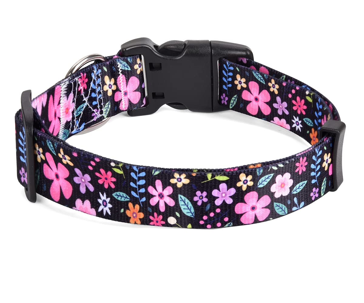 Mihqy Dog Collar With Bohemia Floral Tribal Geometric Patterns - Soft Ethnic Style Collar Adjustable For Small Medium Large Dogs(Floral,L)