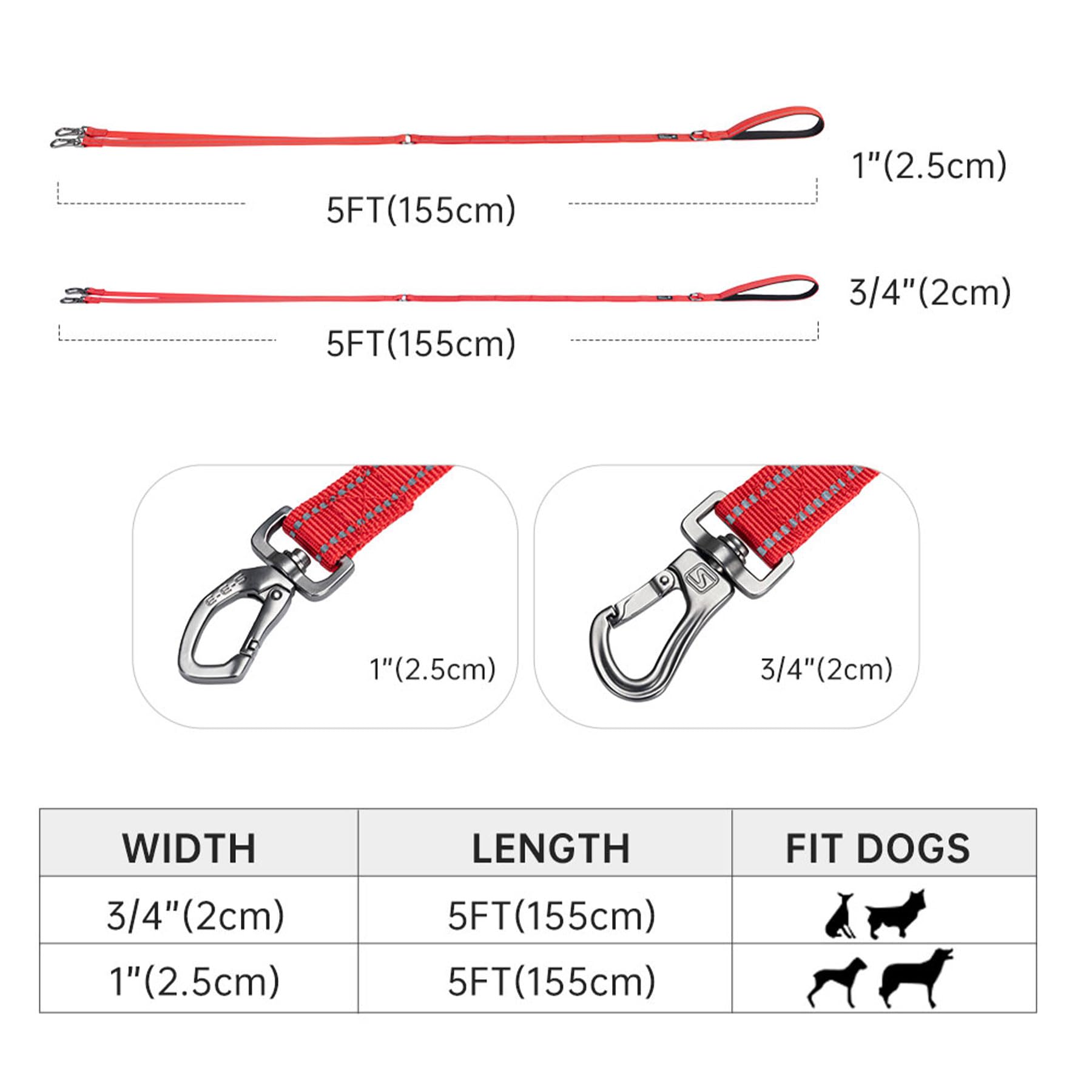 Excellent Elite Spanker Reflective Dual Leash - 5Ft Multiple Dog Leash With Padded Handle For Two Dogs Walking & Training (Blue)