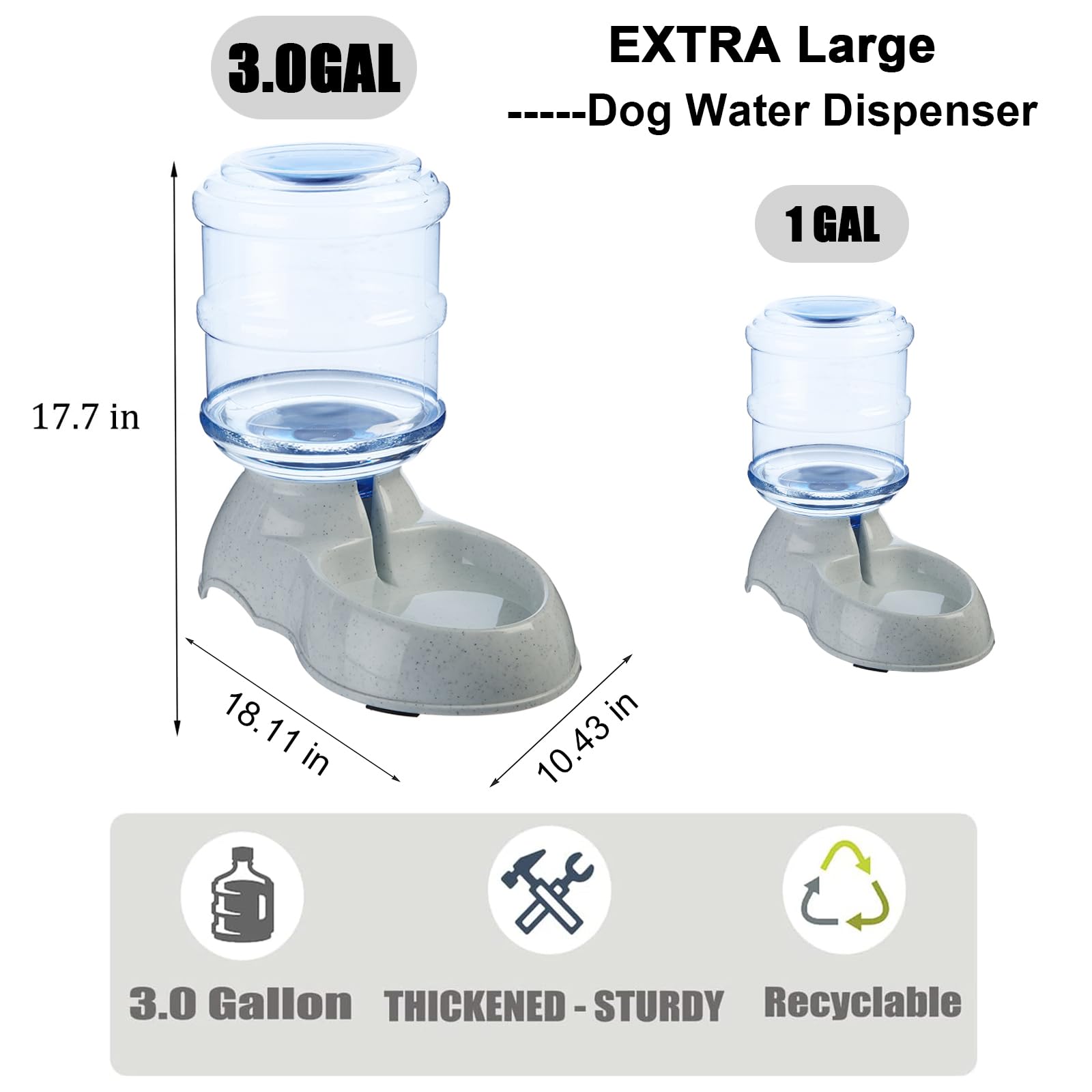 Kenond Water Dispenser Station For Large Dogs,3 Gallon/11L Gravity Automatic Feeder, Cat Dog Water Fountain, Dog Water Bowl Disp