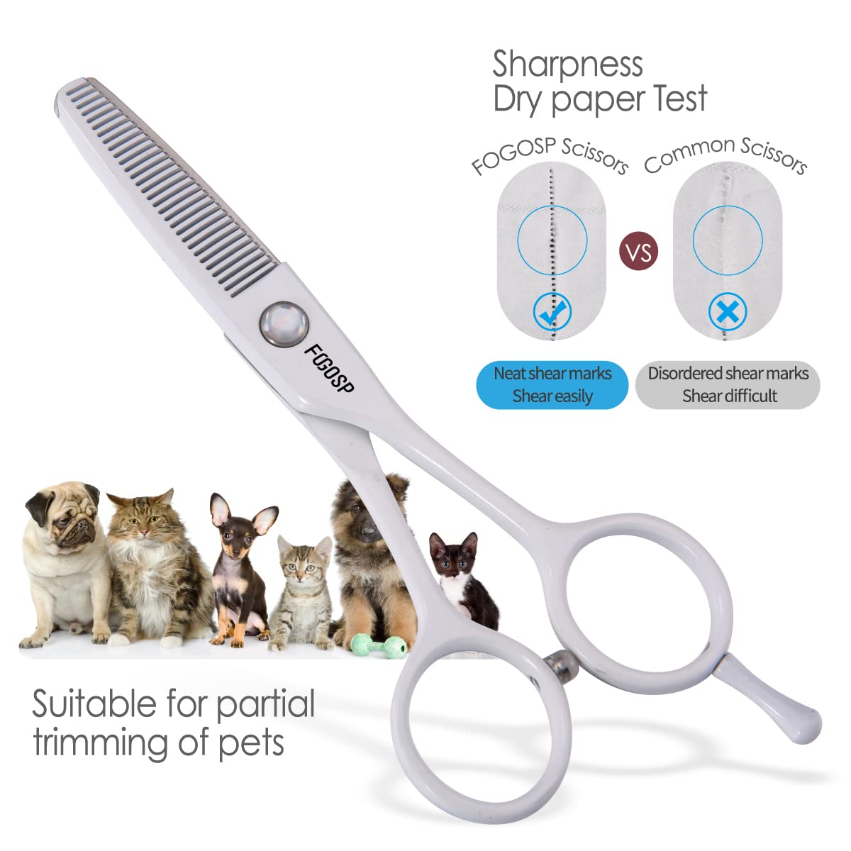 Fogosp 5 In Thinning Shears For Dogs Grooming Face For Small Dogs Eyes Face Paw Professional Small Cat Grooming Scissors(5'' Ble