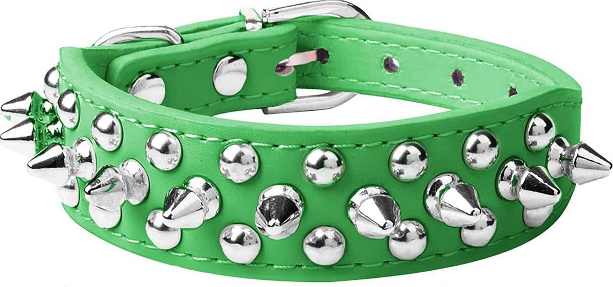 haoyueer Spiked Dog Collar Soft Pu Leather Mushrooms Rivet Spike Studded Puppy Adjustable Pet Collars for Small Breeds (XS, Gree