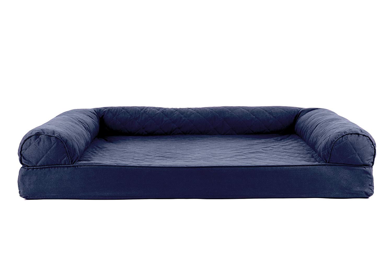 Furhaven Cooling Gel Dog Bed for Large Dogs w/ Removable Bolsters & Washable Cover, For Dogs Up to 95 lbs - Quilted Sofa - Navy