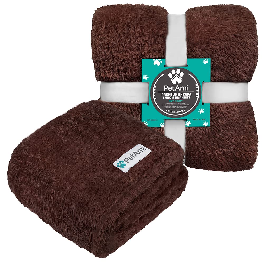 Petami Fluffy Dog Blanket For Medium Large Dog, Pet Blanket For Bed, Sherpa Furniture Couch Cover Protector, Soft Fleece Cat Sofa Throw, Shag Plush Reversible Washable For Puppy Kitten, Brown 40X60