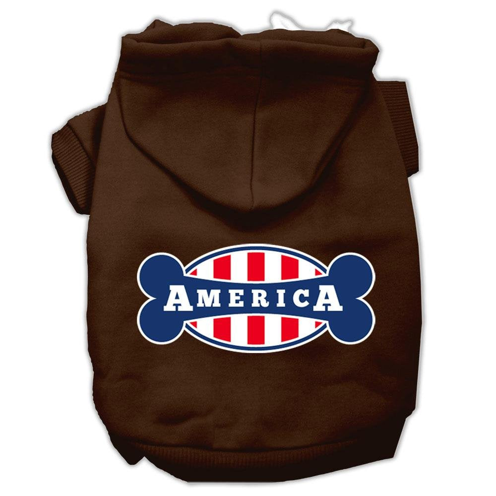 Pet, Dog & Cat Hoodie Screen Printed, 'Bonely In America' Brown Xl (14-20 Lbs.)