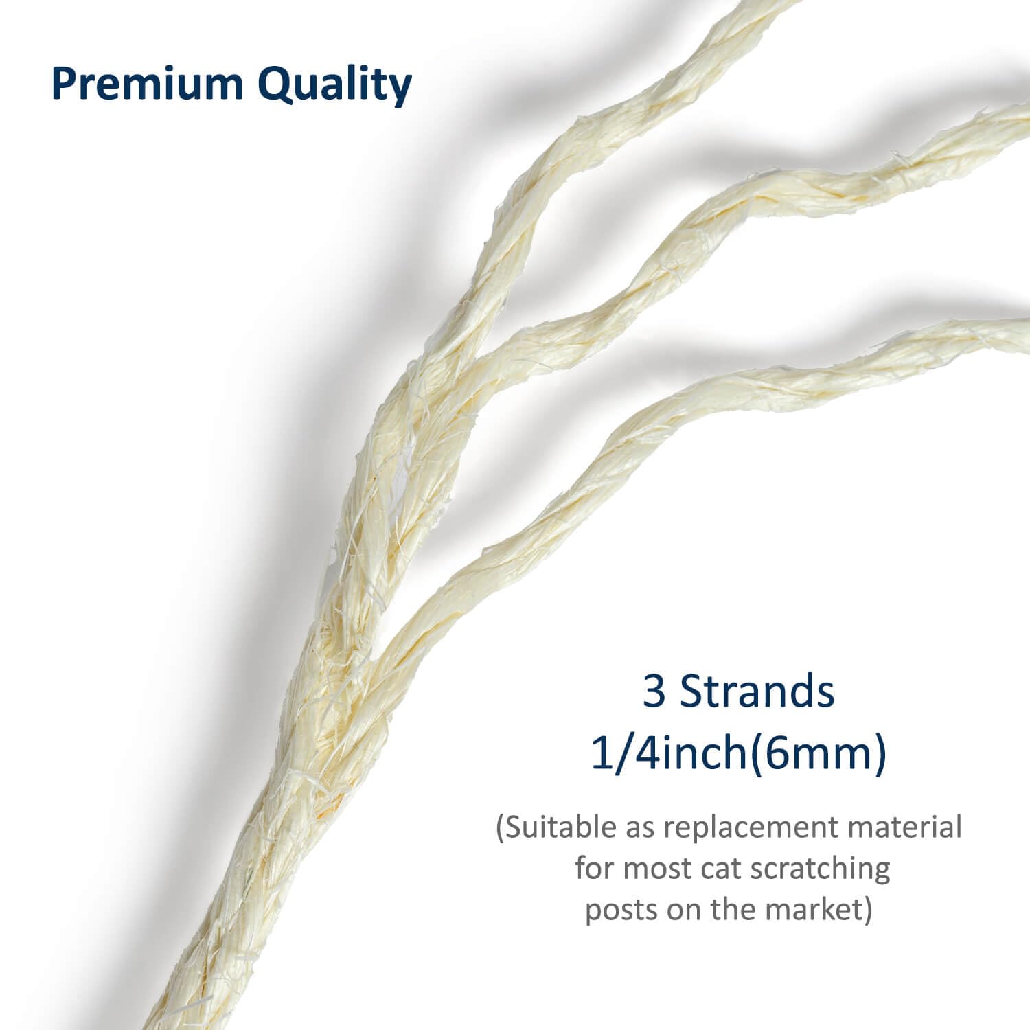Cat Natural Sisal Rope For Scratching Post Tree Replacement, Hemp Rope For Repairing, Recovering Or Diy Scratcher, White, 50Ft