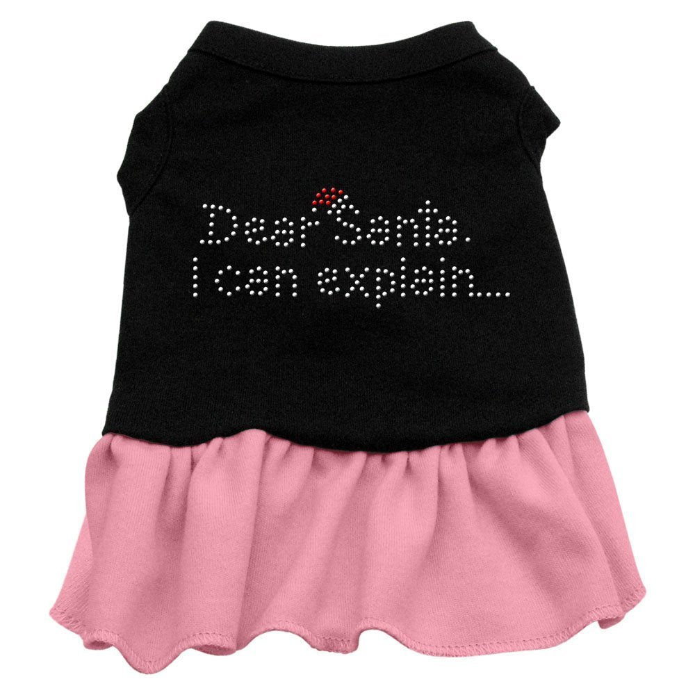 Christmas Pet Dog & Cat Dress Rhinestone, 'Dear Santa, I Can Explain' Black W/Light Pink Xs (0-3 Lbs.)