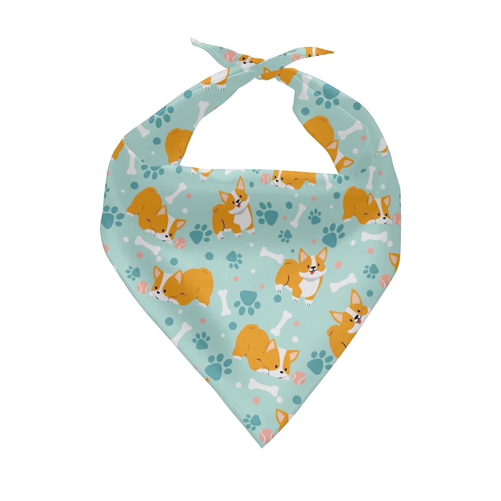 Jeiento Cute Corgi Dog Bandanas,Pet Summer Bandana Kerchief Washable Dog Scarf Bandana Soft Comfortable Dog Bib Adjustable Acces