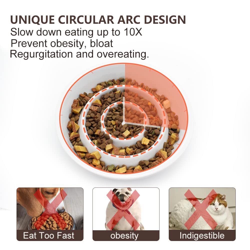 GH Ceramic Slow Feeder Dog Bowl, 3 Cups, 2 Dog Flying Discs Included - White