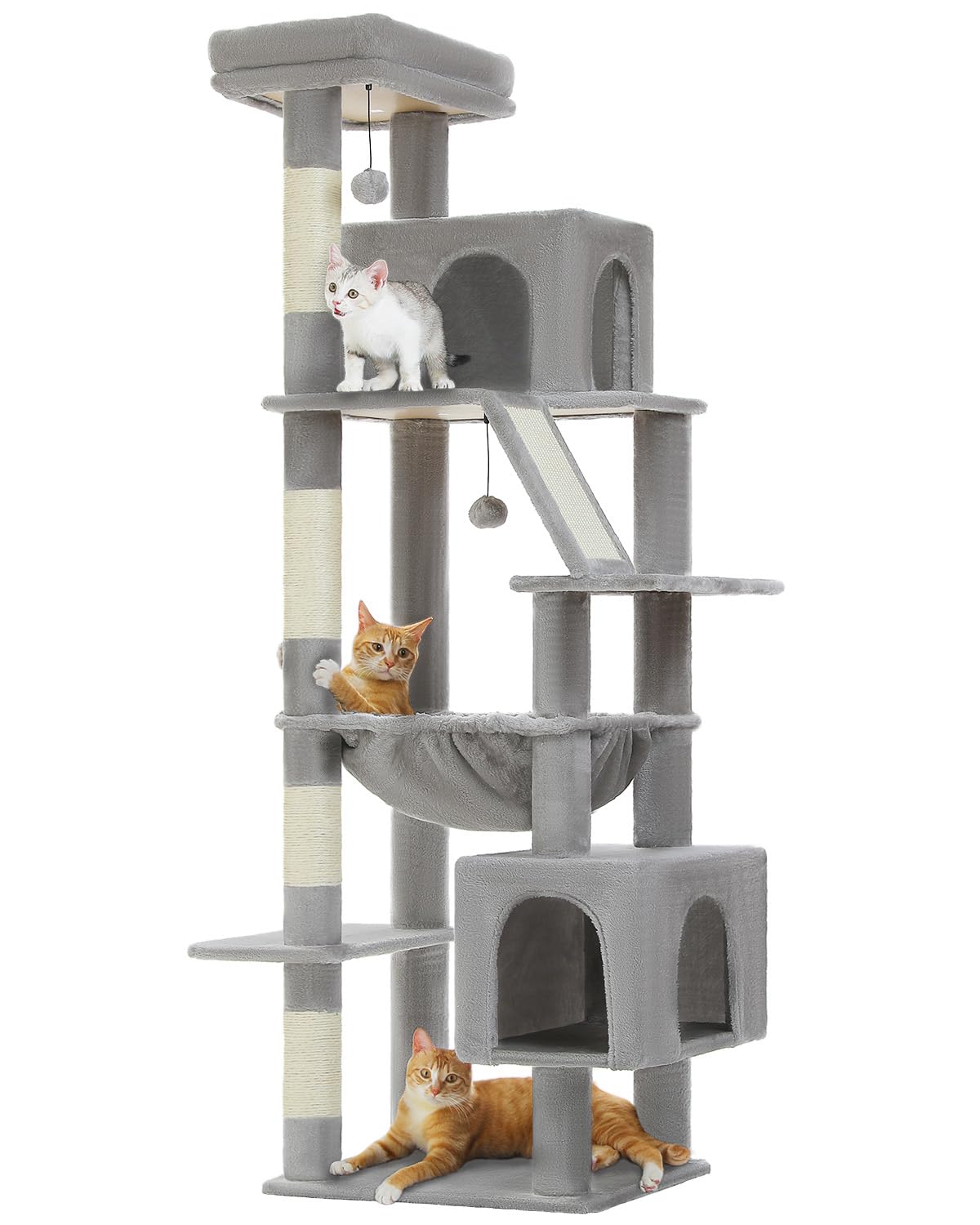 Muttros 71'' Tall Cat Tree For Large Cat 20 Lbs With Super Large Hammock, Heavy Duty Cat Tower With 4 Sisal Scratching Posts & 2