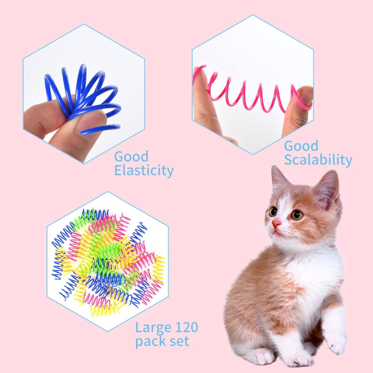 Jcshimo Cat Spring Toys, 120 Pack Creative Toy Plastic Colorful Kitten Spiral Spring Durable Cat Plastic Coil Interactive Toy Fo