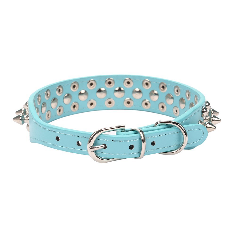Aolove Mushrooms Spiked Rivet Studded Adjustable Pu Leather Pet Collars For Cats Puppy Dogs (X-Small, Blue)