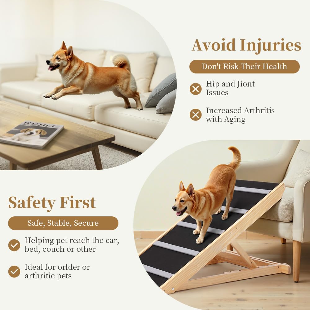 PawGiant Portable Dog Ramp for Bed, 39.4 L x 16.9 W Extra Wide Wooden Pet Ramp for Large Small Dogs, 5 Adjustable Heights from 1