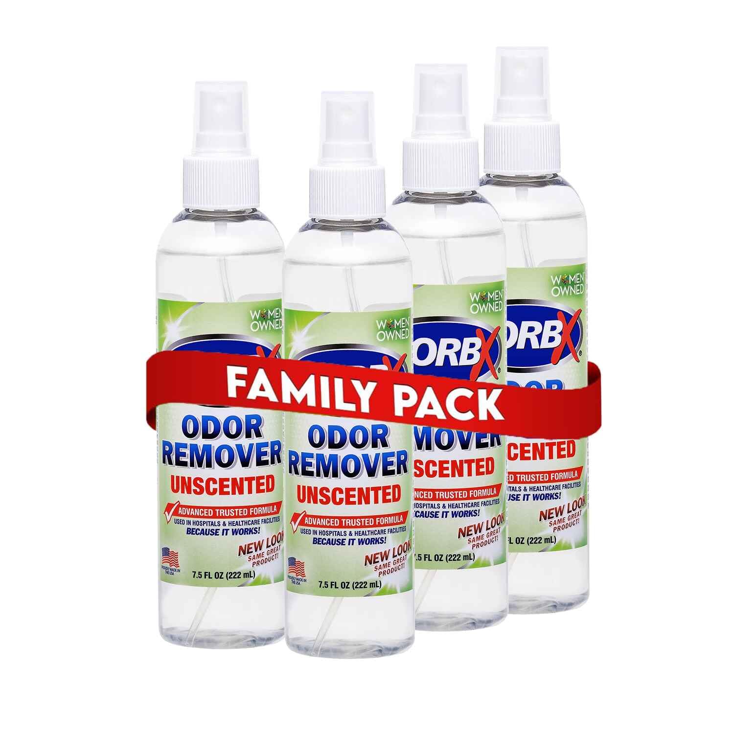 Zorbx Unscented Odor Eliminator For Strong Odor - Used In Hospitals & Healthcare Facilities | Advanced Formula, Fast-Acting Odor Remover Spray For Dog, Cat, House & Carpet - 7.5 Fl Oz (Pack Of 4)