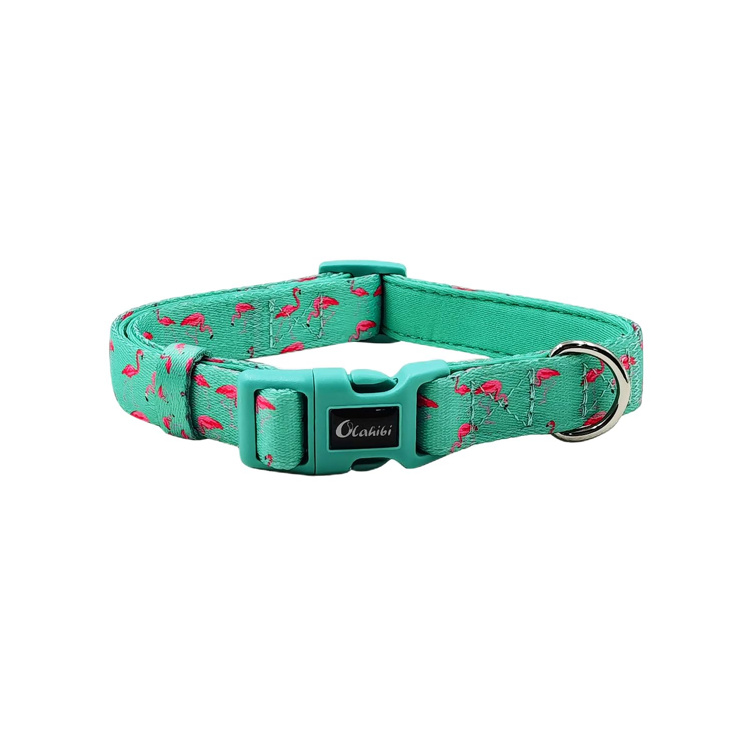 Olahibi Neoprene Padded Dog Collar, Soft And Comfortable, Flamingo Pattern, For Medium Dogs.(Medium, Green Flamingo)
