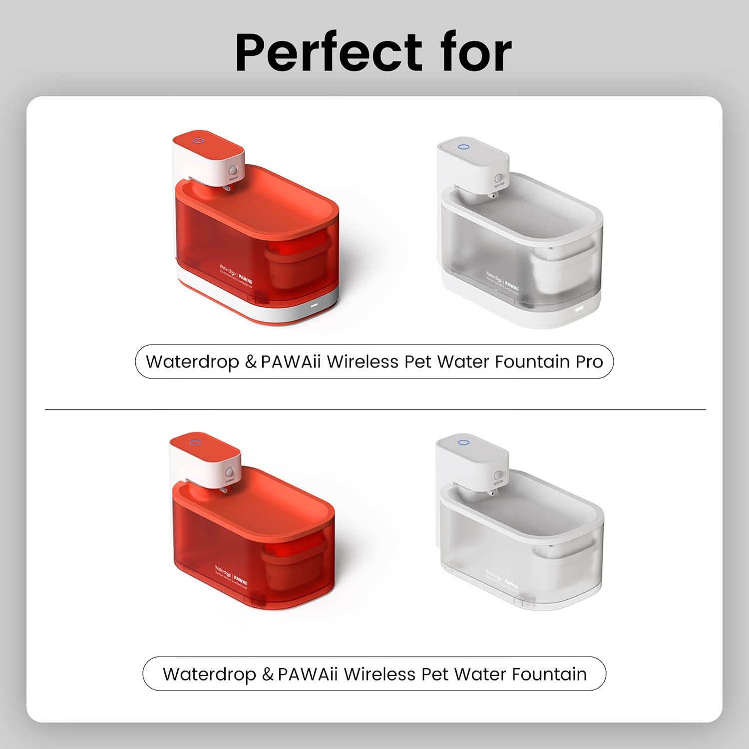 Pawaii Wireless Cat Water Fountain Replacement Filters, 6 Pack NSF for 68oz/2L Automatic Pet Fountains - Red