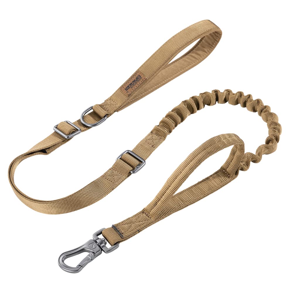 Excellent Elite Spanker Tactical Dog Leash Heavy Duty 5-6Ft Adjustable No Pull Military Bungee Dog Leash Elastic Leads Rope With 2 Padded Control Handle For Medium Large X-Large Dogs(Coyote Brown)