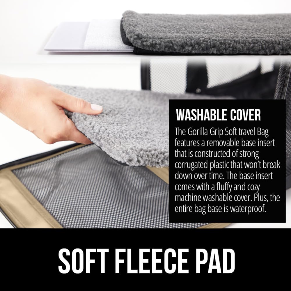 Gorilla Grip Airline Travel Cat Carrier Bag Up To 15 Lbs, Breathable Mesh Collapsible Pet Carriers For Small, Medium Cats, Small Dogs, Puppies, Portable Kennel With Soft Washable Waterproof Pad, Beige