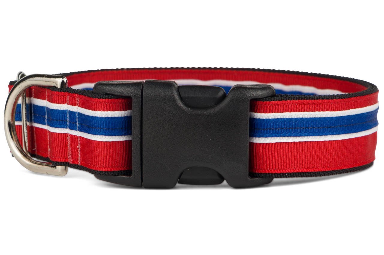 If It Barks 1'' Designer Striped Dog Collar (Large (19''-30''), Patriotic)