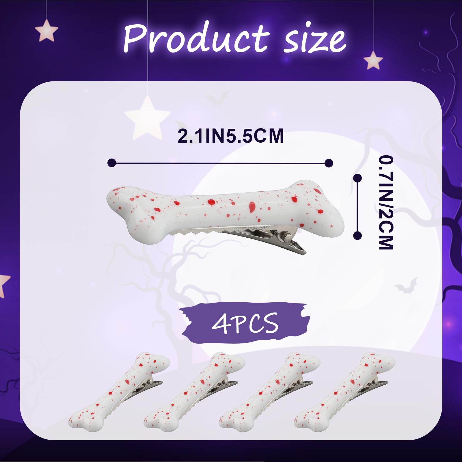 4Pcs Halloween Bone Hair Clips, Bone Barrettes For Women White Dog Bone Alligator Hair Pins For Christmas Halloween Cosplay Party (Red White)