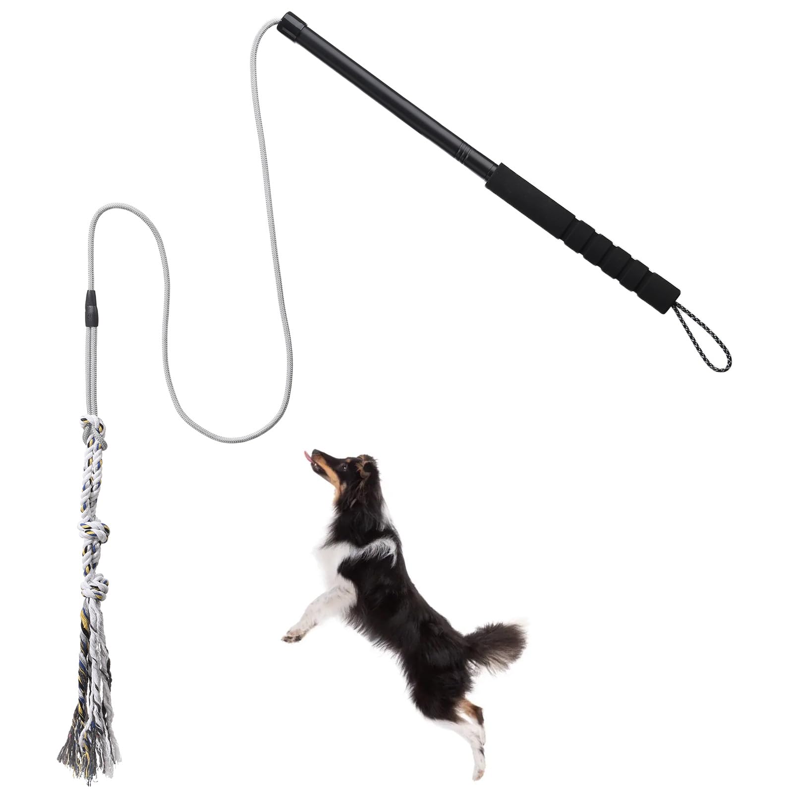 Flirt Pole for Small Medium Dogs,Interactive Chase and Tug of War Outdoor Dog Toys,Heavy Duty Dog Teaser Wand Chase Toys with Ro