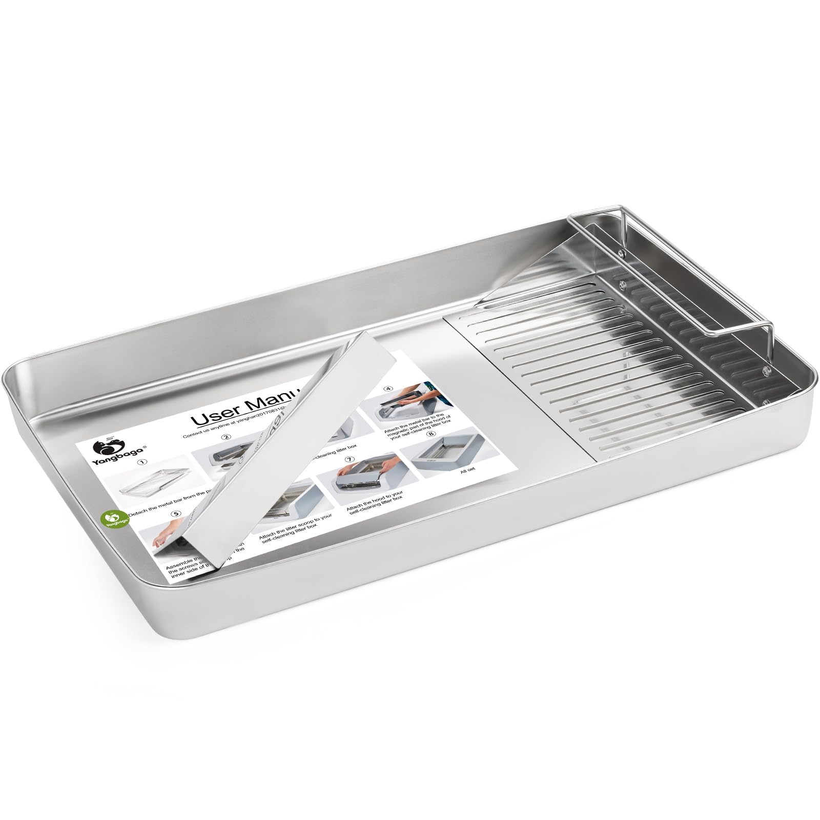 Yangbaga Stainless Steel Reusable Litter Tray With Cat Litter Scoop, Compatible With Petsafe Scoop-Free Self-Cleaning Litter Box