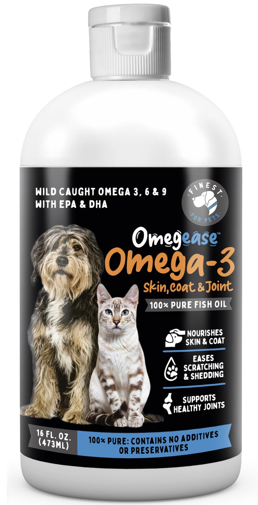 Omegease Fish Oil for Dogs & Cats - Finest for Pets Omega 3 for Cats & Dogs - Supplement for Skin & Coat, Itching, Shedding, Joi