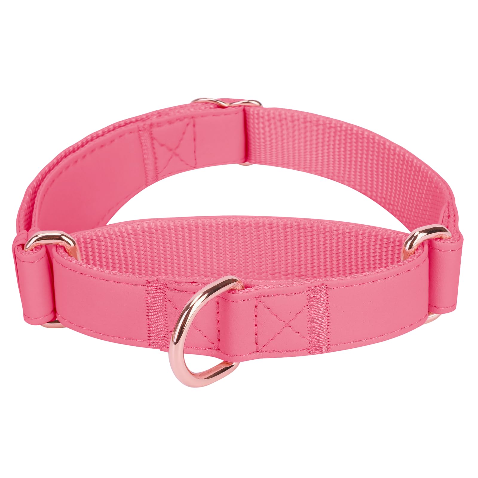 Soft Leather Martingale Dog Collar - Adjustable Rose Gold Limited Slip Collars [Easy to Clean], Stylish Durable Heavy Duty Nylon