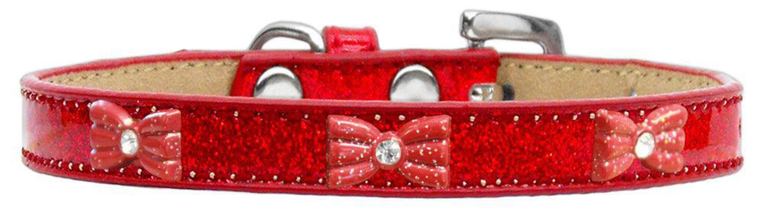 Dog, Puppy & Pet Widget Ice Cream Collar, Red Glitter Bow Red 12