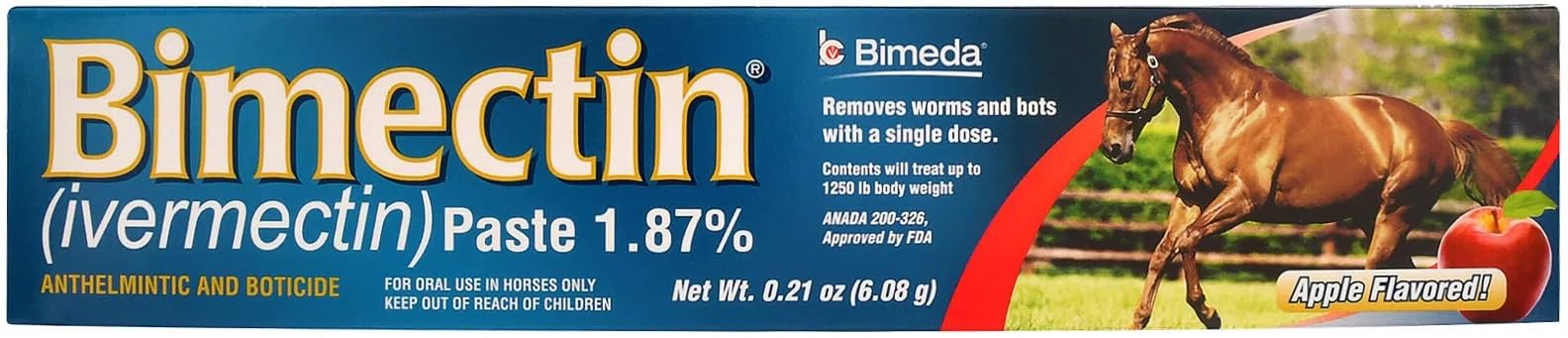 Durvet Bimectin 1.87% Ivermectin Apple Flavored Wormer, 6.08g, White, Model Bimec1
