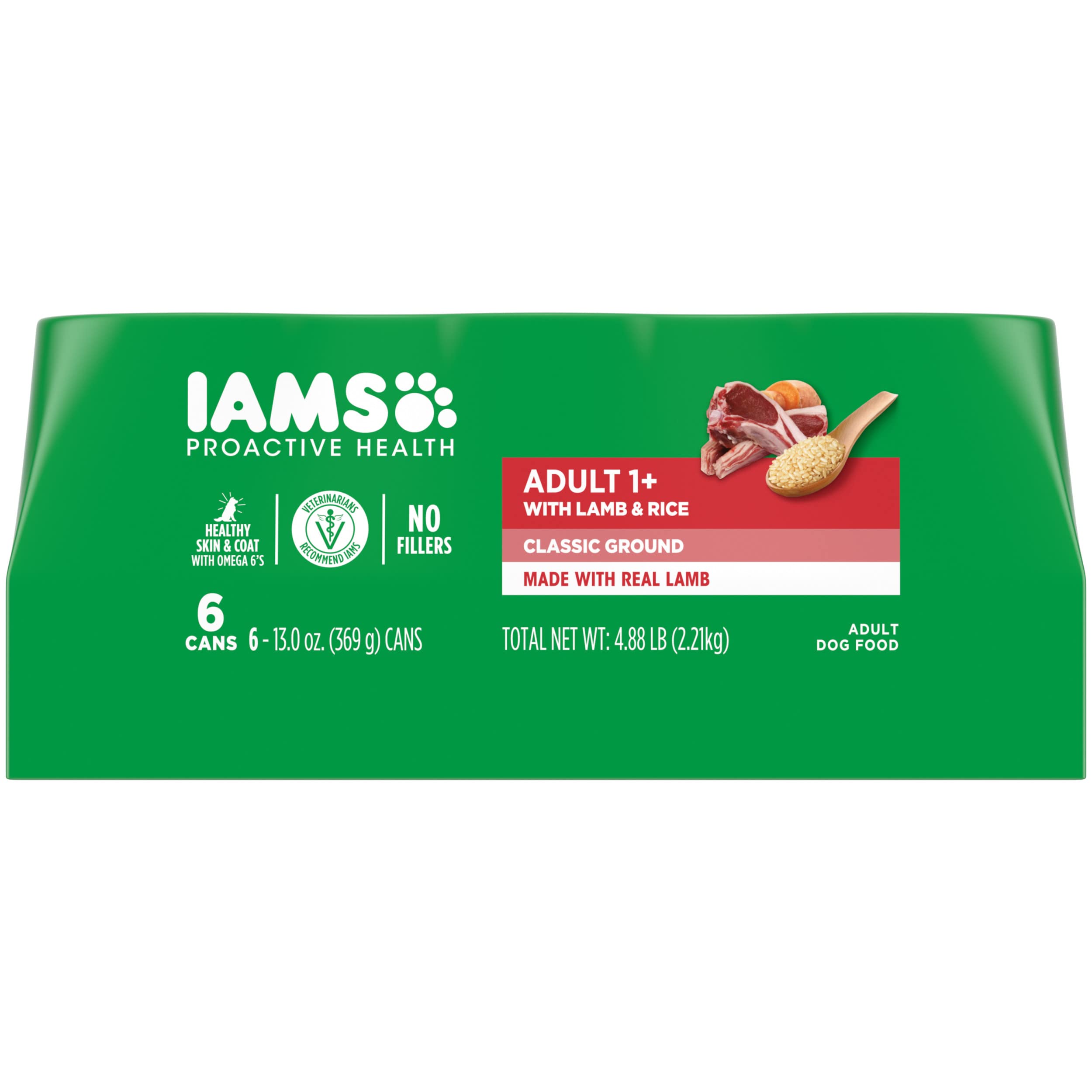 IAMS Proactive Health Adult Wet Dog Food Classic Ground with Lamb and Rice, 13 oz. Cans, Pack of 6