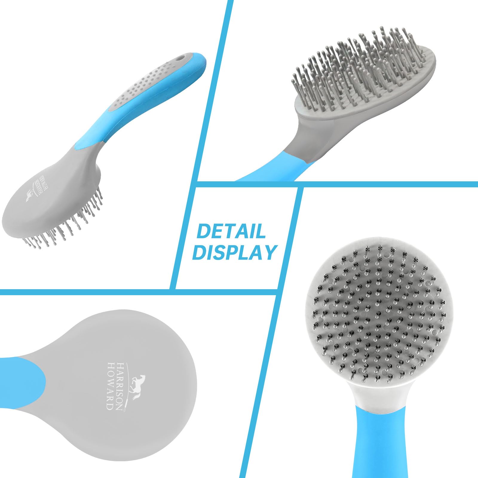 Harrison Howard Horse Mane And Tail Brush - Professional Grooming Brush, Equestrian Detangler, Non-Slip, Light Blue
