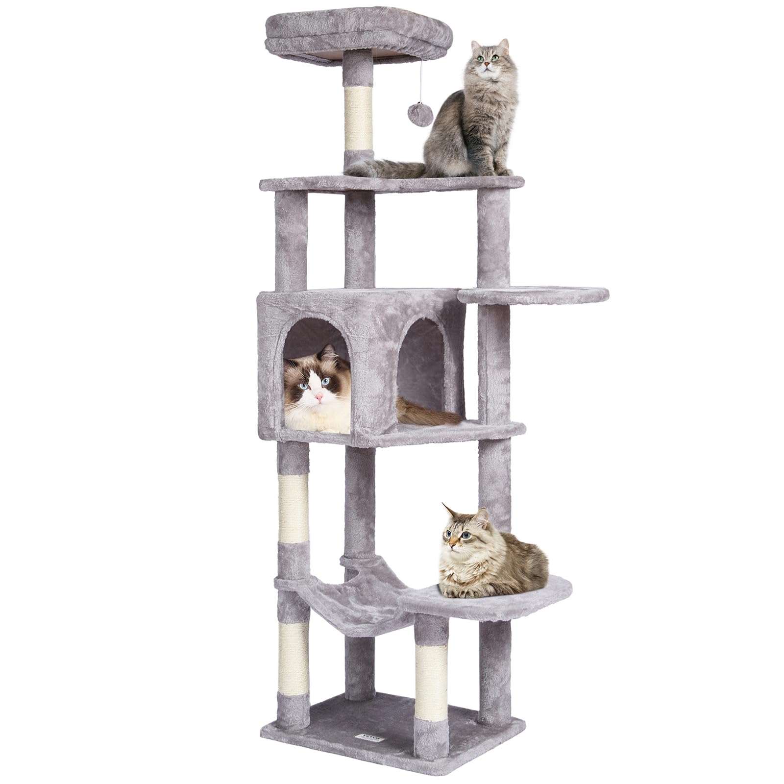 VEVOR Cat Tree 60.6 Cat Tower with Cat Condo Sisal Scratching Post Light Grey