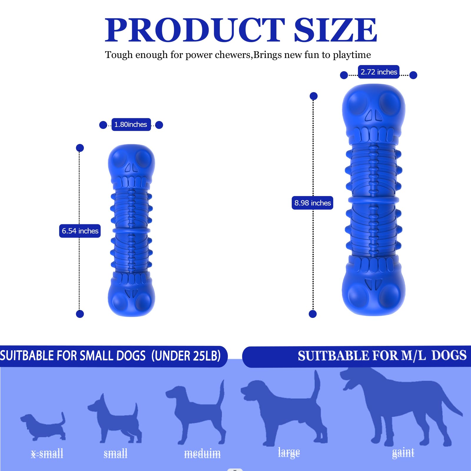 ZIKATON Dog Squeaky Toys for Aggressive Chewers - Durable Natural Rubber Chew Toys for Small Dogs, Bule 0, Tough & Long-lasting