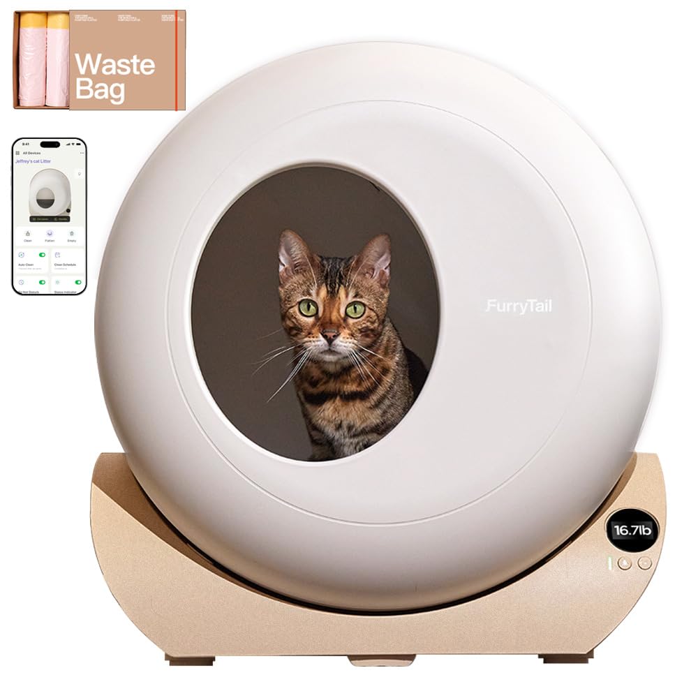 Furrytail Self Cleaning Litter Box With App - Automatic Cat Litter Box For All Your Cats, Odor Control, Spacious Interior And La