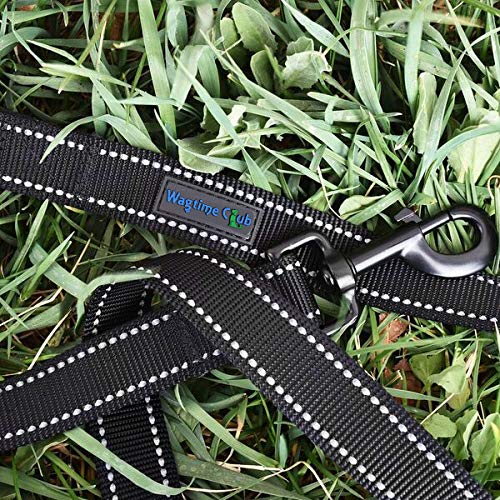 Wagtime Club Soft &Thick Dual Handle 6Ft Dog Leash, Premium Nylon Double Padded Handles For Medium, Large Or Xlarge Dog (Reflective Black)