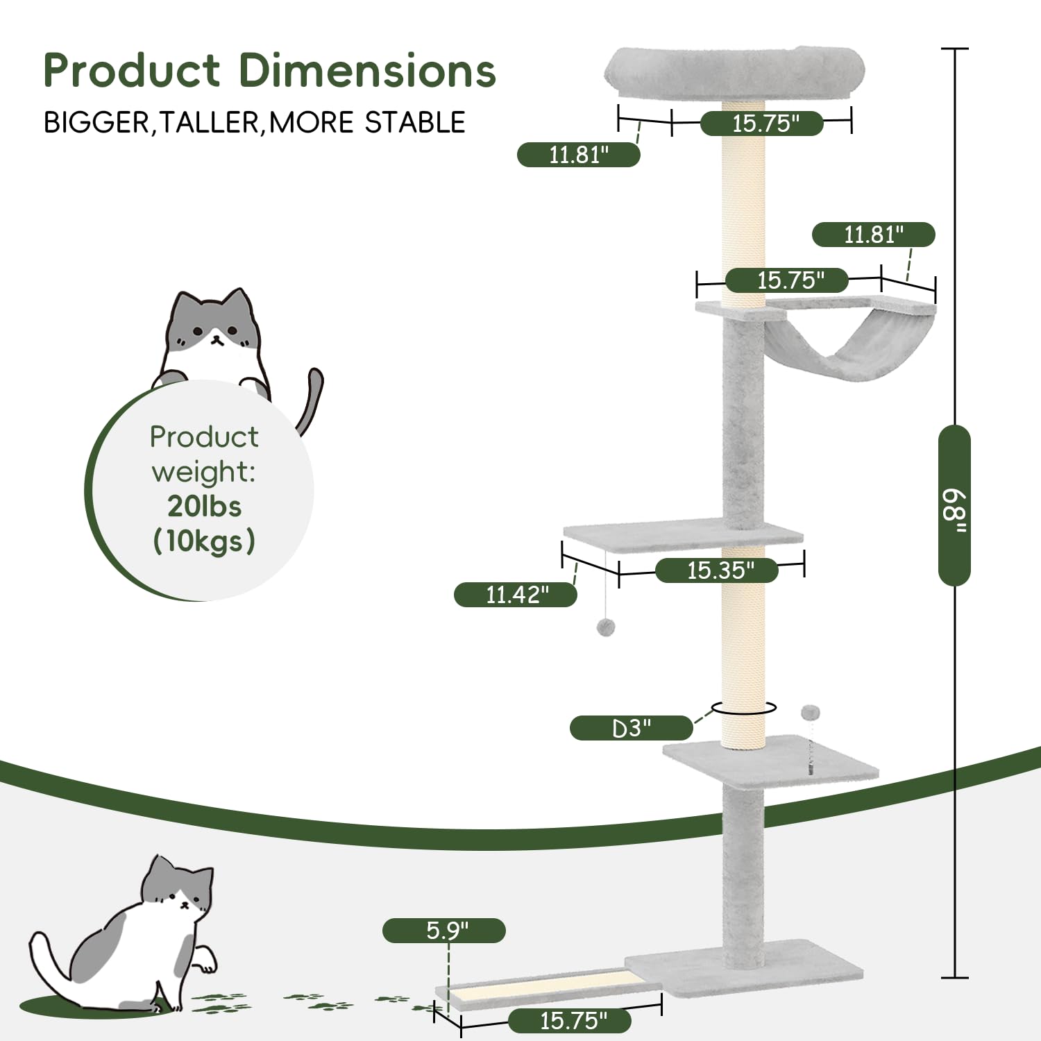NUNU LAB Wall Mounted Cat Climber Set, Wall Furniture Set, DIY Wall/Window Shelves, Scratching Post, Comfortable Bed, Cat Shelve