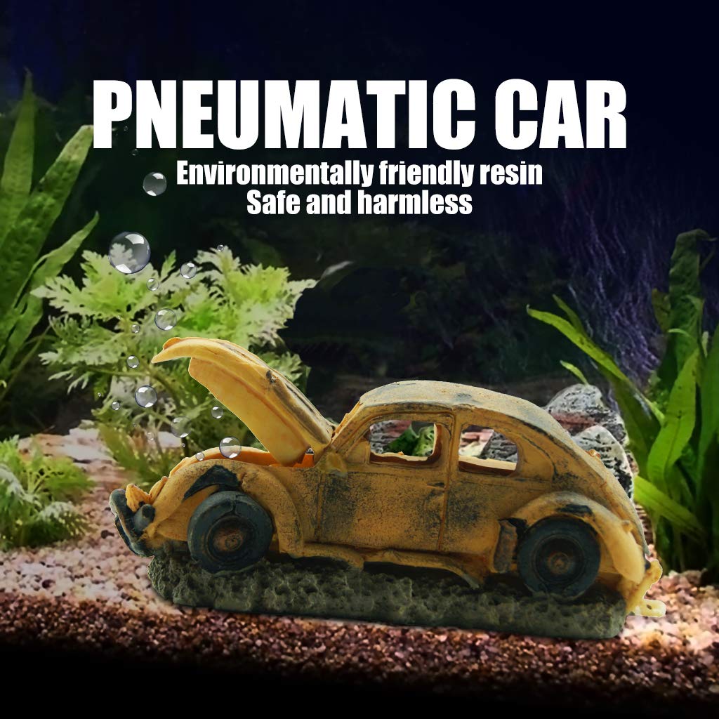 Boxtech Decorations For Aquarium, Aquarium Resin Ornament Decorations, Imitation Car Wreck For Air Bubble Stone Oxygen Pump Fish