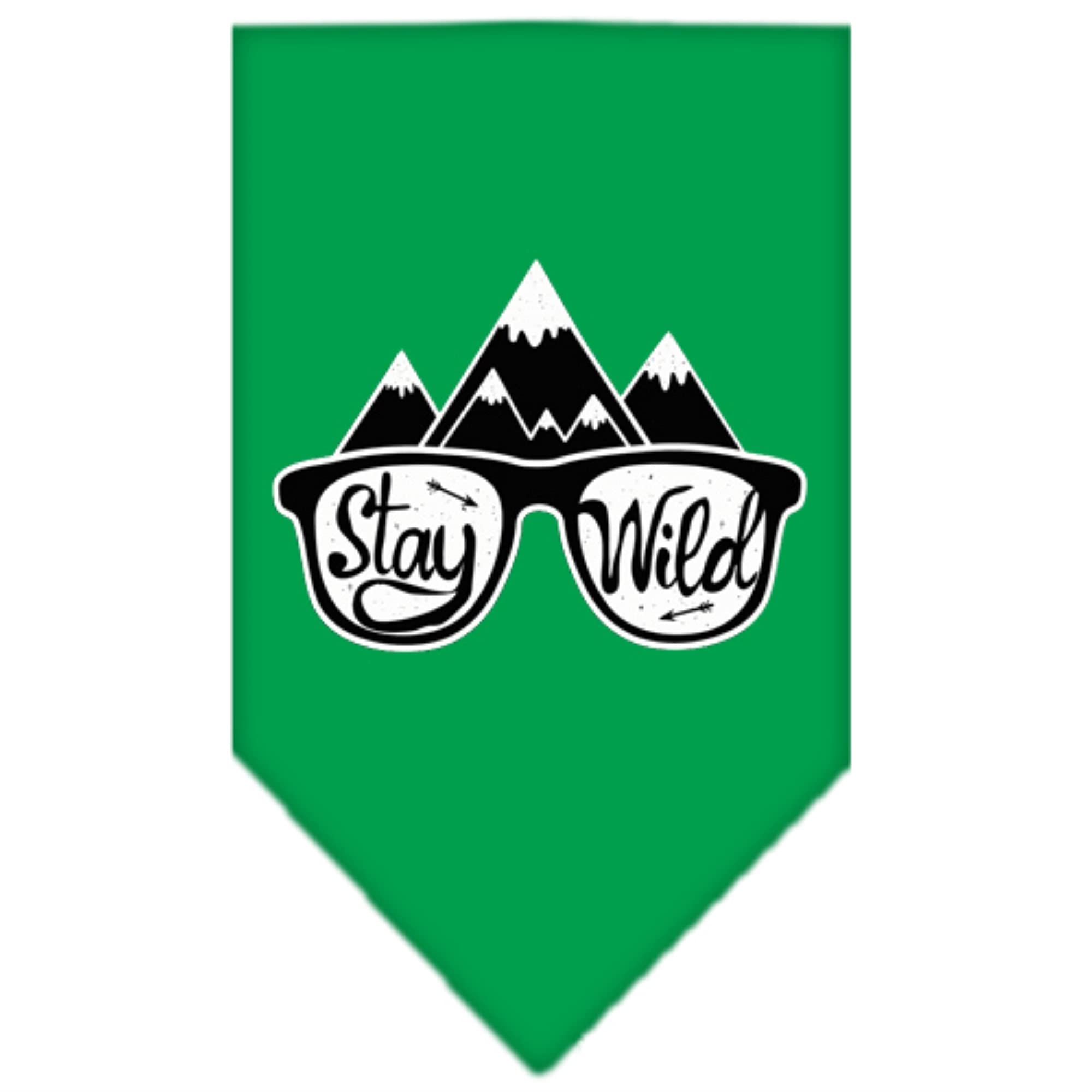 Dog Bandana Screen Printed, &quot;Stay Wild&quot; Emerald Green Large
