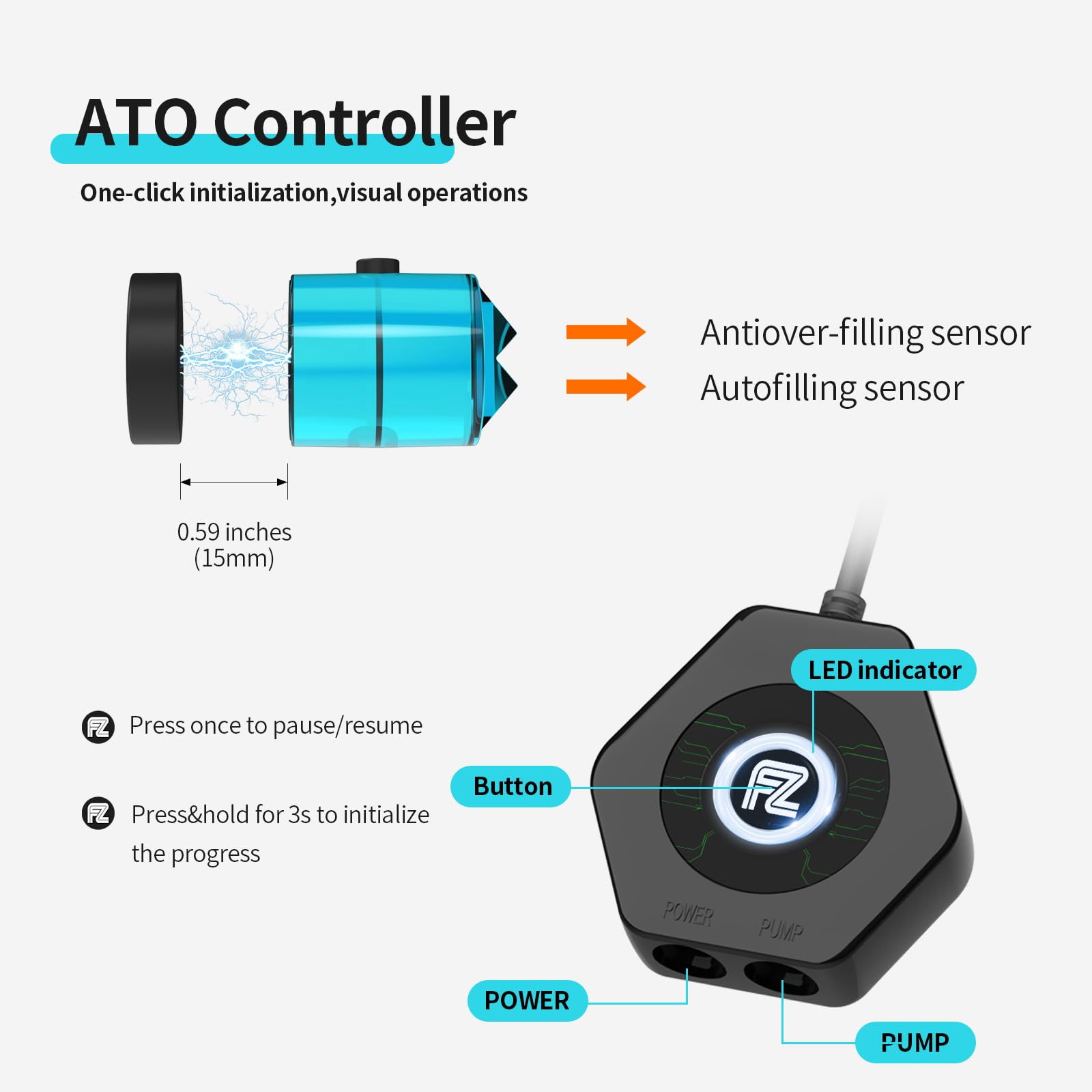 FZONE ATO with Controller, QST2.0 Auto Top Off System for Saltwater Aquarium & Freshwater Aquarium