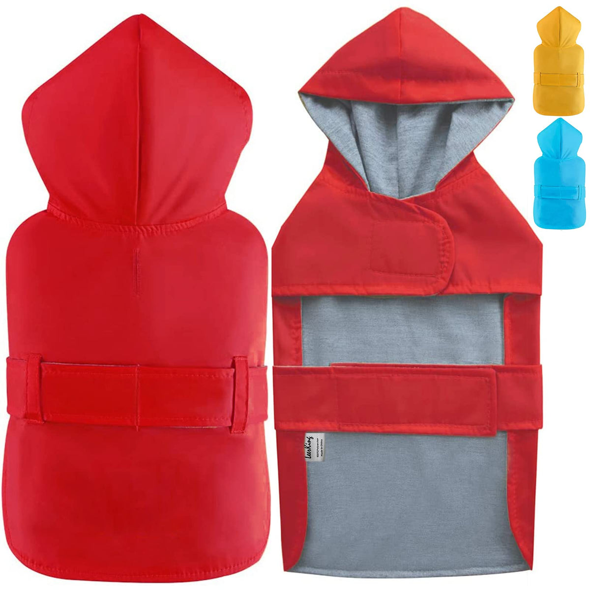 Leerking Dog Raincoat Hooded Leash Hole 10 Sizes, Waterproof Double Layer Dog Rain Coat Jacket With Cotton Lining For Small Medium And Large Dog,Red,L