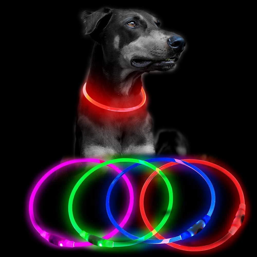Domagiker Light Up Dog Collars - Waterproof Led Dog Collar, Glow In The Dark Puppy Collar, Tpu Cuttable Lighted Dog Collar For S