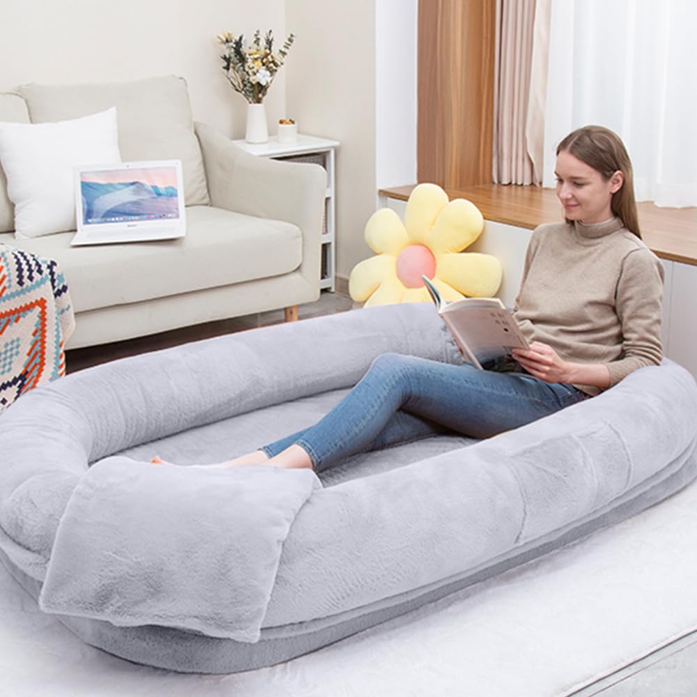 Human Dog Bed 63   X36.6   X11    Large Dog Bed With Raised Cushioned Rim, Removable Cover, Waterproof Lining And Bonus Blanket;