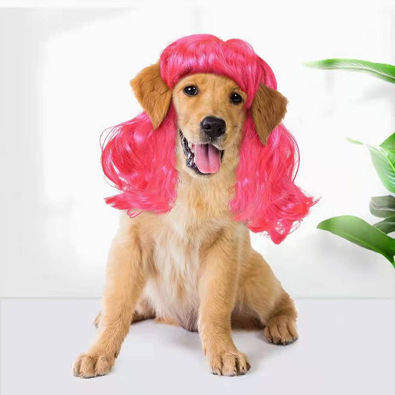 Funny Dog Cat Cosplay Wig, Pet Wigs For Halloween, Christmas, Parties, Festivals, Dog Wigs For Small Medium And Large Dogs(Rose Red Long Curly Hair)