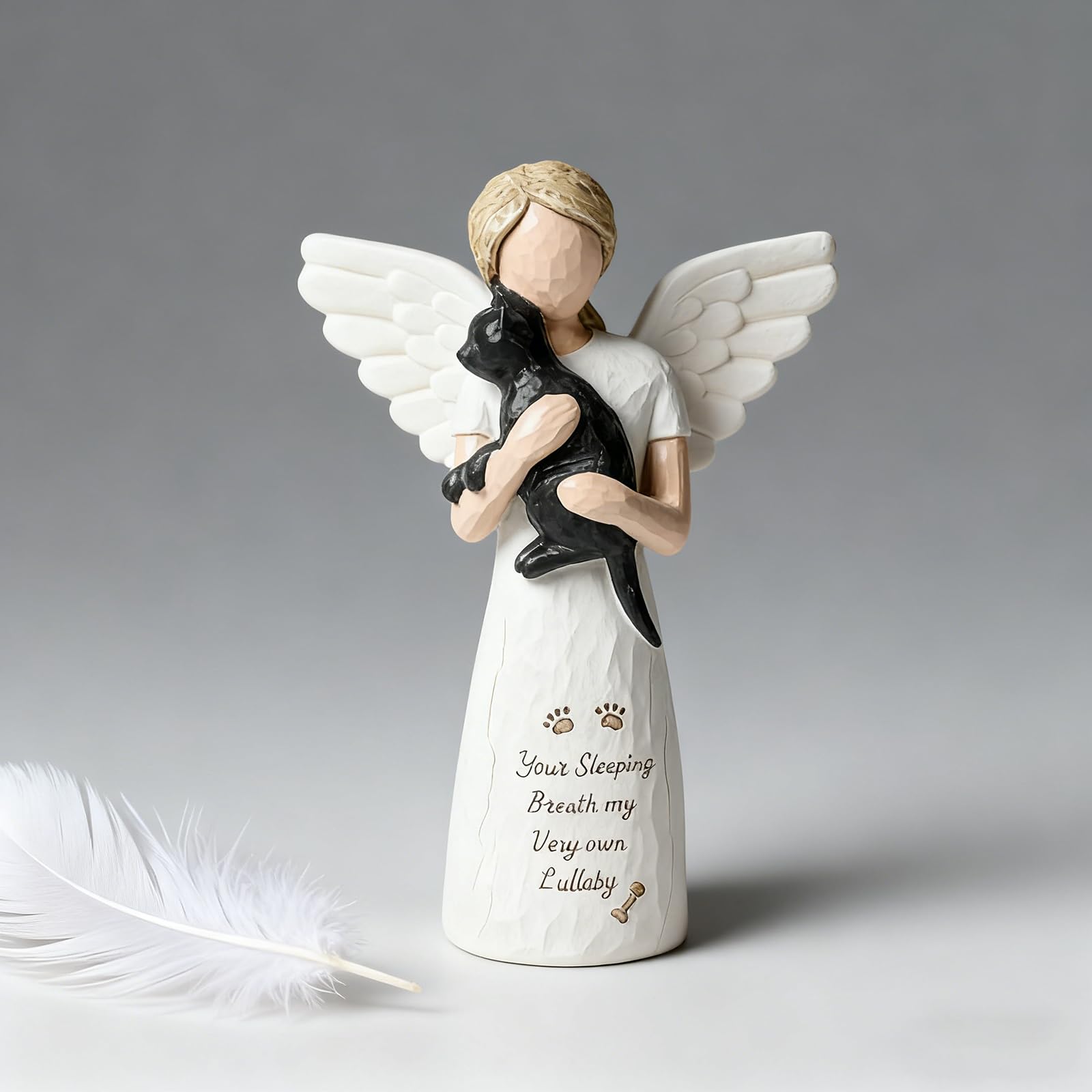 O-FarFarm Cat Memorial Gifts for Loss of Cat - Waterproof Resin Pet Figurine, Comforting Tribute for Grieving Pet Owners & Cat L