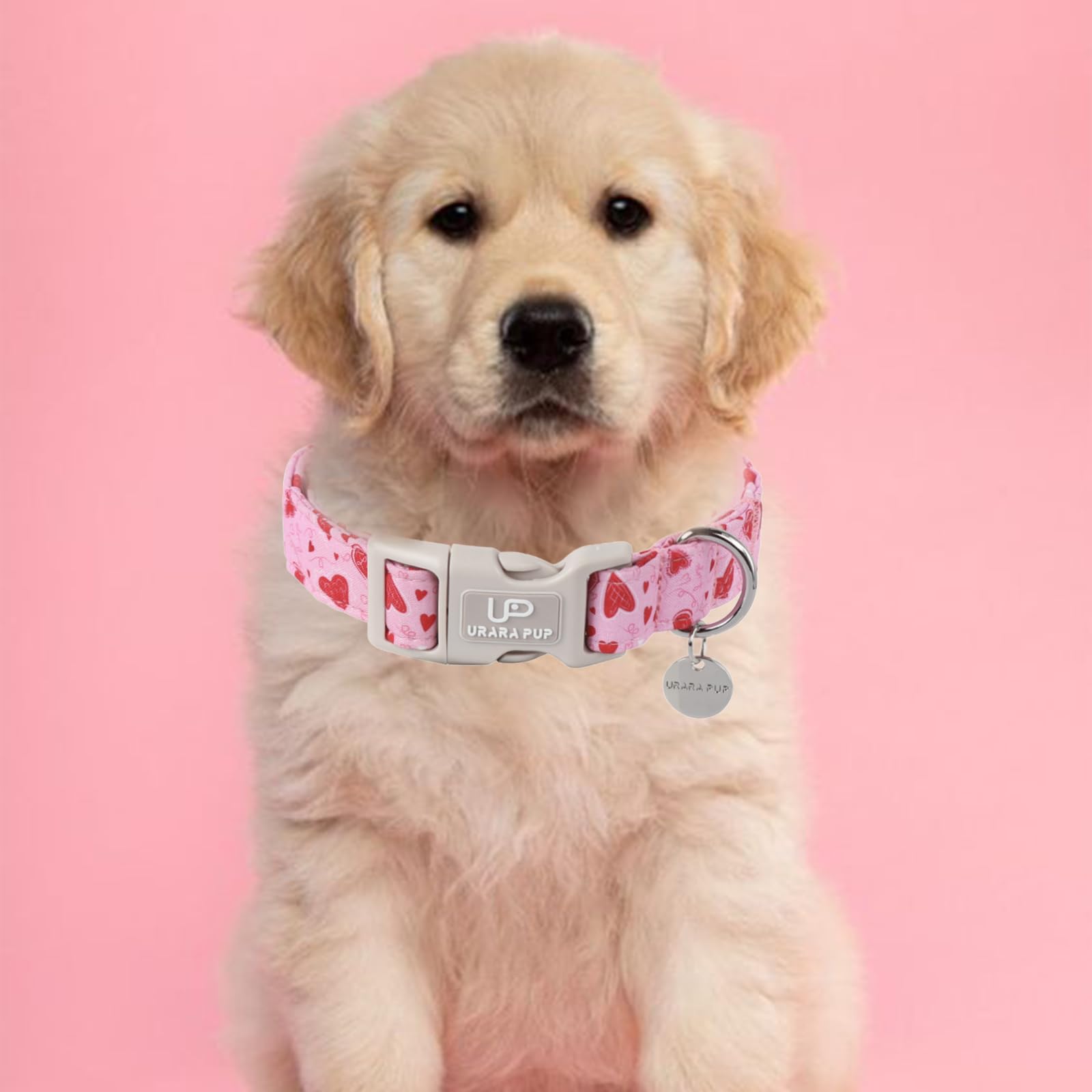 Up Urara Pup Valentine'S Day Collar - Pink Heart Quick Release For Puppy Dogs