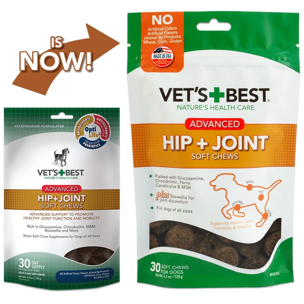 Vets Best Hip & Joint Soft Chew Dog Supplements | Formulated with Glucosamine & Chondroitin to Support Dog Joint & Cartilage He